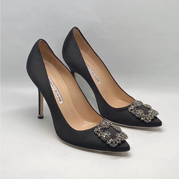 Manolo Blahnik Hangisi 105 Embellished Satin Pumps size 38 - Picture 3 of 14
